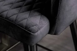 Design Barhocker PARIS grau Samt mit Lehne Metall schwarz gold Ziersteppung