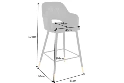 Design Barhocker PARIS grau Samt mit Lehne Metall schwarz gold Ziersteppung