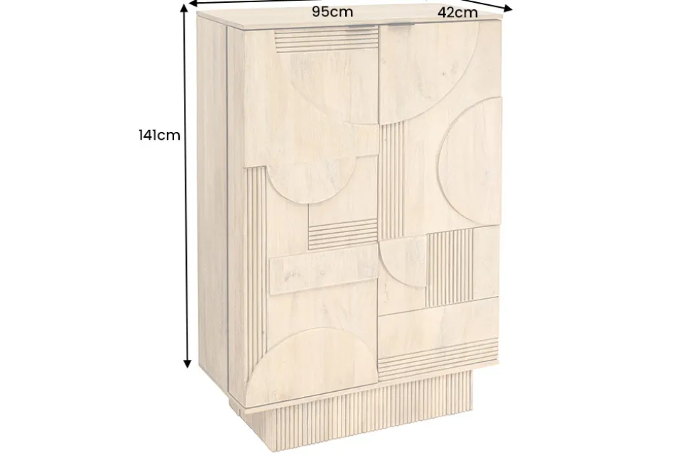 Design Barschrank ART DECO 140cm weiß gekälkt Mangoholz 3D-Front