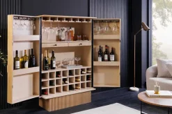 Design Barschrank ART DECO 140cm weiß gekälkt Mangoholz 3D-Front