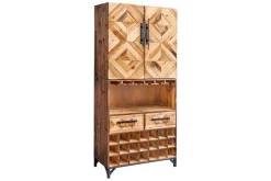 Design Barschrank BODEGA 160cm natur Pinienholz Weinregal Glashalter Schubladen