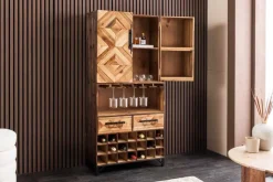 Design Barschrank BODEGA 160cm natur Pinienholz Weinregal Glashalter Schubladen