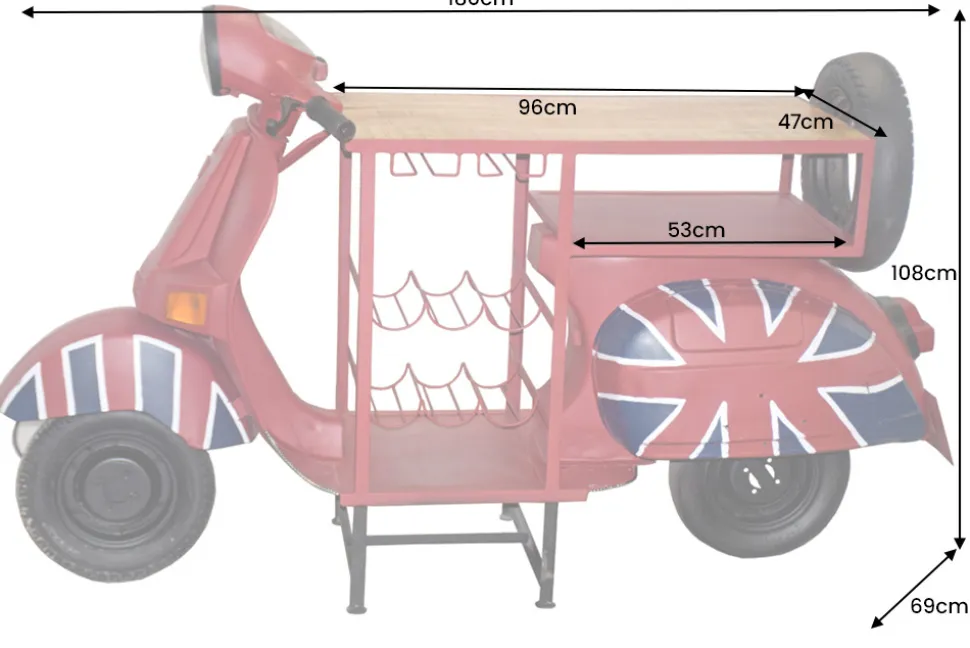 Design Bartisch SCOOTER 180cm rot Mangoholz Handarbeit Upcycling