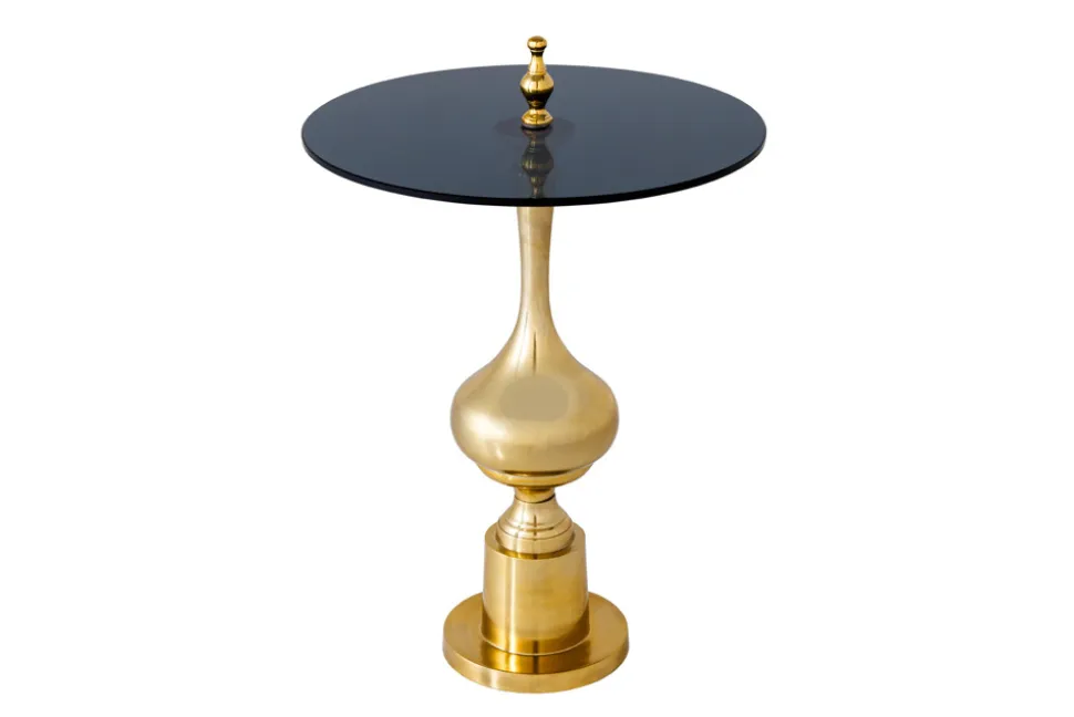 Design Beistelltisch ABSTRACT 45cm gold Metall schwarze Glasplatte handmade rund