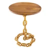 Design Beistelltisch CHAINS 55cm gold Mangoholz handmade Metall rund Kettengestell massiv