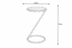 Design Beistelltisch CHAINS 35cm silber handmade Metall rund Glasplatte Kettengestell