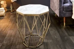 Design Beistelltisch DIAMOND 50cm weiß Marmor messing Metall