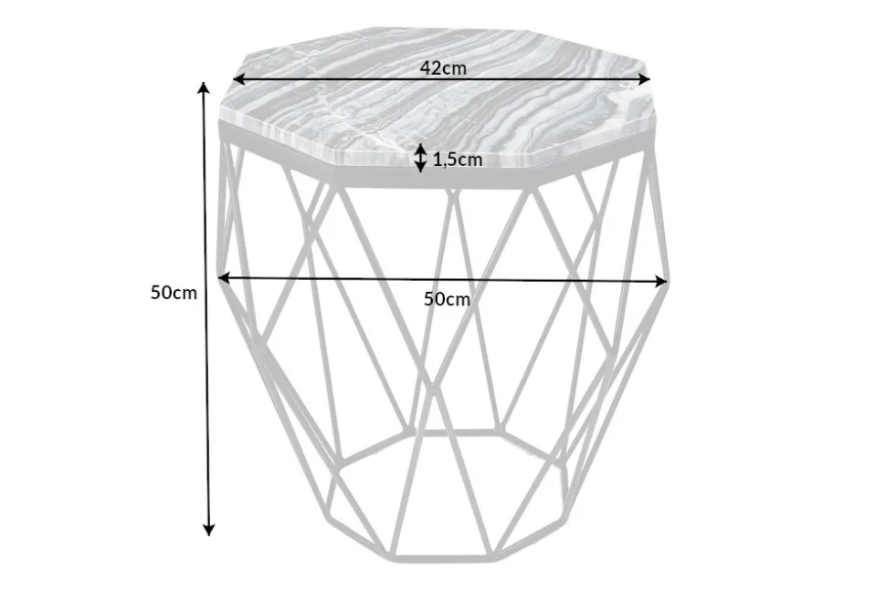 Design Beistelltisch DIAMOND 50cm grau Marmor schwarz Metall