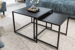 Design Beistelltische 2er Set SLIM LINE 50cm Esche schwarz Industrial Stil