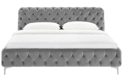 Design Bett MODERN BAROCK 160x200cm grau Samt Chesterfield Doppelbett