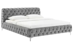 Design Bett MODERN BAROCK 160x200cm grau Samt Chesterfield Doppelbett