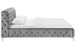 Design Bett MODERN BAROCK 160x200cm grau Samt Chesterfield Doppelbett