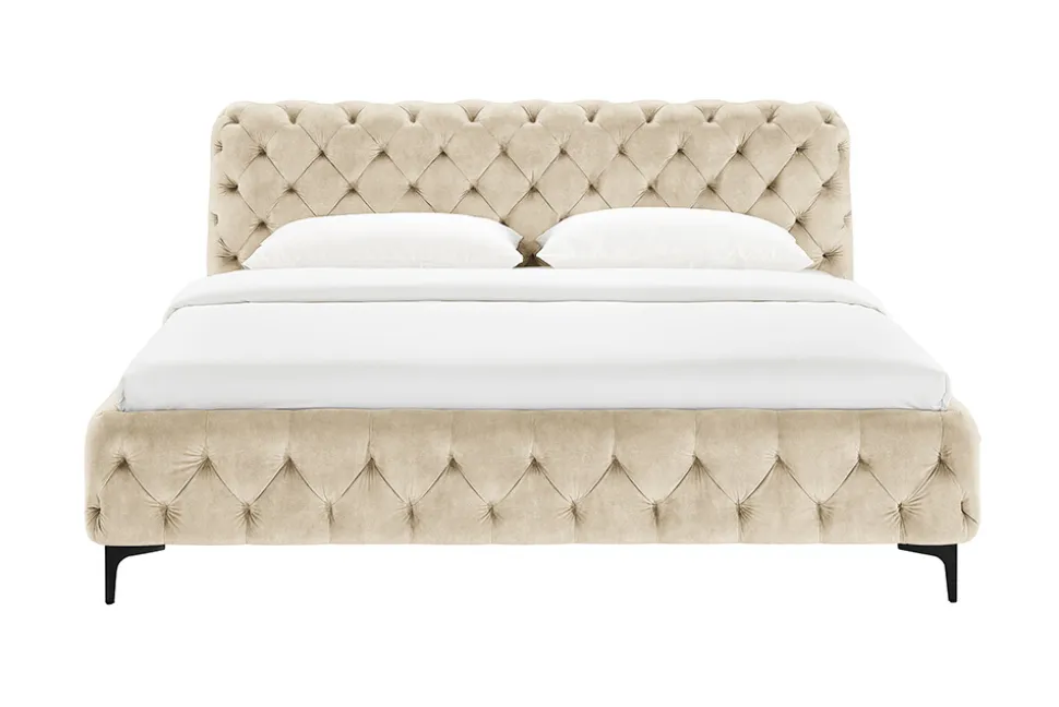 Design Bett MODERN BAROCK 180x200cm champagner Samt Chesterfield Doppelbett
