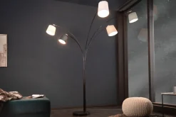 Design Bogenlampe LEVELS 205cm schwarz grau 5 Leinenschirme Stehlampe