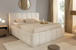 Design Boxbett ADLON 180x200cm beige Chenille Cremona mit Stauraum und Lattenrost