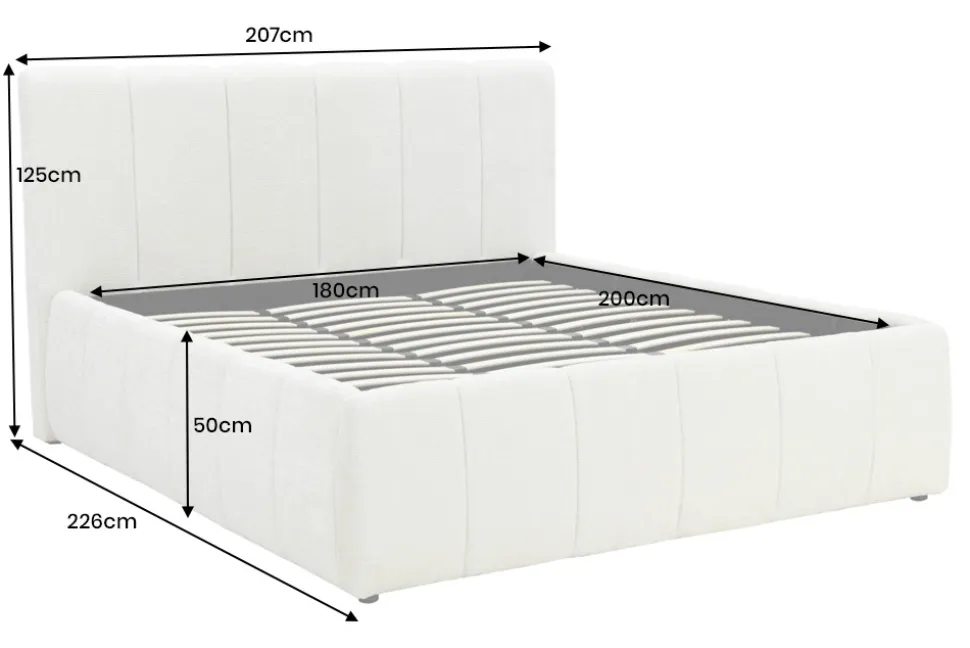 Design Boxbett ADLON 180x200cm beige Chenille Cremona mit Stauraum und Lattenrost