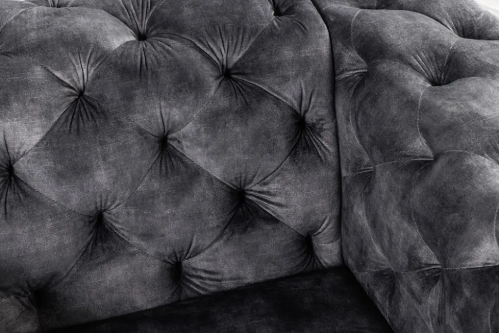 Design Chesterfield Sessel MODERN BAROCK 120cm dunkelgrau Samt