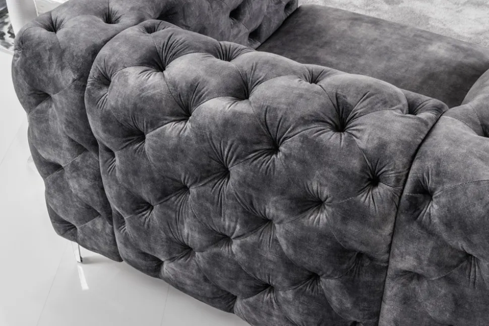Design Chesterfield Sessel MODERN BAROCK 120cm dunkelgrau Samt