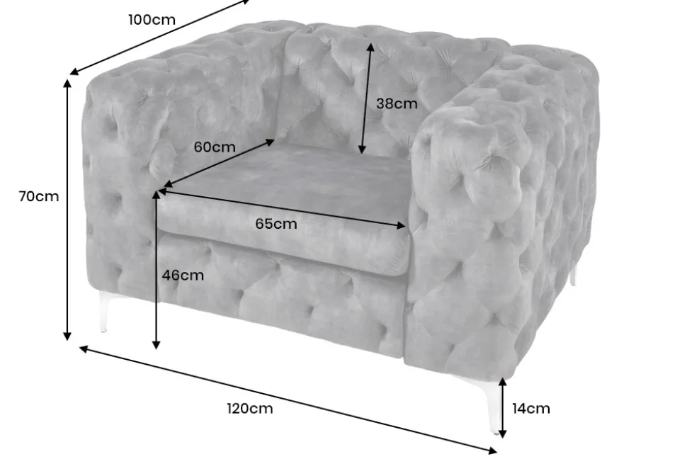 Design Chesterfield Sessel MODERN BAROCK 120cm dunkelgrau Samt