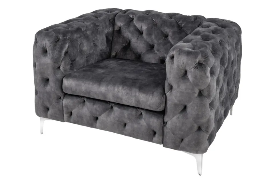 Design Chesterfield Sessel MODERN BAROCK 120cm dunkelgrau Samt