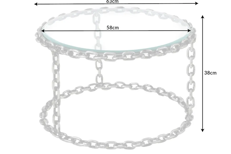 Design Couchtisch CHAINS 65cm silber handmade Metall rund Glasplatte Kettengestell