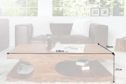 Design Couchtisch CUBUS 120cm braun Sheesham Massivholz stone finish mit Stauraum