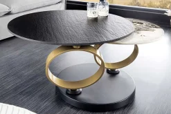 Design Couchtisch DANCING RINGS schwarz rund drehbar Pandora Keramik schwarz Metall