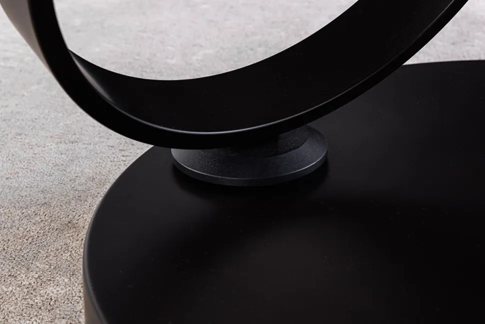 Design Couchtisch DANCING RINGS weiß rund drehbar Marmor Keramik schwarz Metall