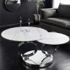 Design Couchtisch DANCING RINGS weiß rund drehbar Marmor Keramik Chrome Gestell