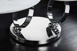 Design Couchtisch DANCING RINGS weiß rund drehbar Marmor Keramik Chrome Gestell