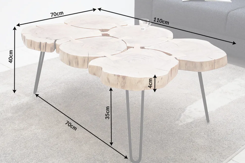 Design Couchtisch GOA 110cm Akazie Baumstamm Scheiben 4cm Tischplatte Massivholz