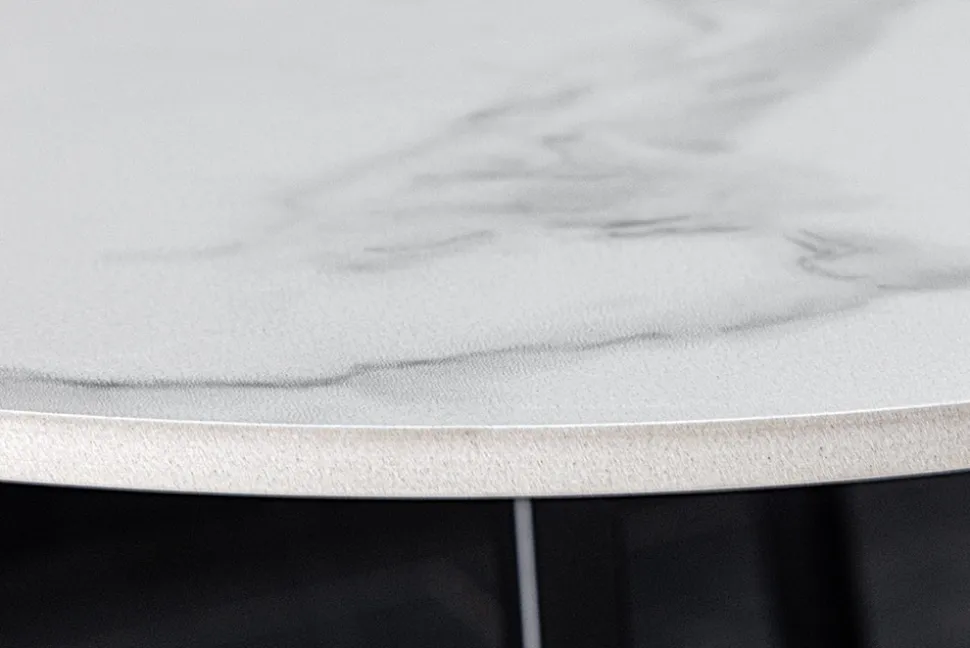 Design Couchtisch MARVELOUS 90cm weiß Marmor Keramik schwarzes Metall