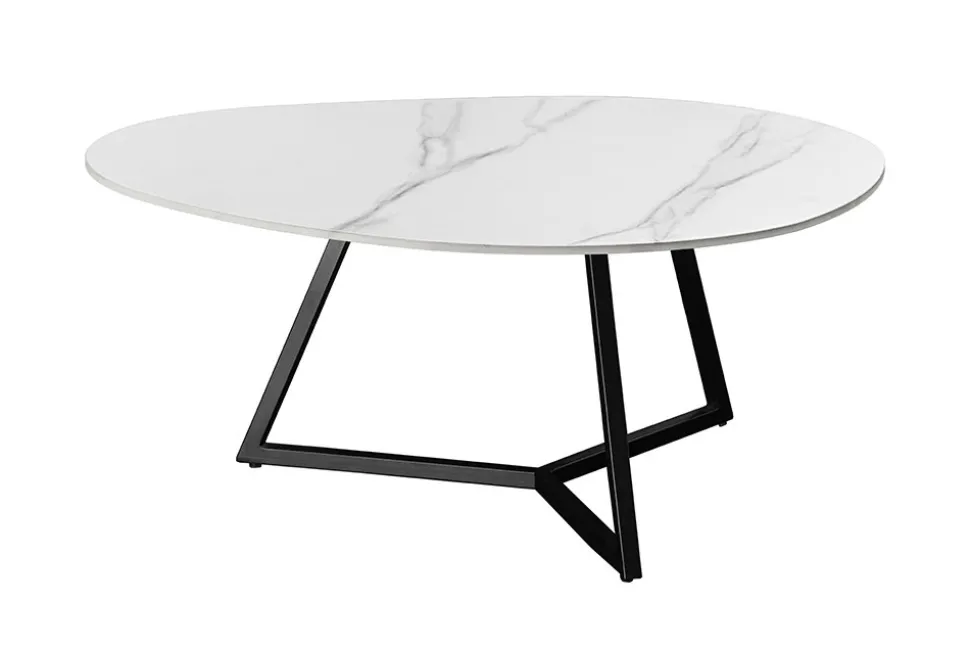 Design Couchtisch MARVELOUS 90cm weiß Marmor Keramik schwarzes Metall