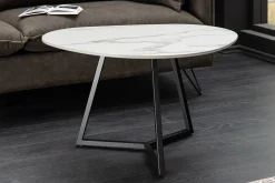 Design Couchtisch MARVELOUS 70cm weiß Marmor Keramik schwarzes Metall
