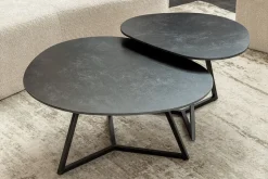 Design Couchtisch MARVELOUS 90cm anthrazit Marmor Keramik schwarzes Metall
