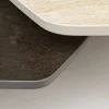 Design Couchtisch MOVEMENT rost Pentagon drehbar Travertin Keramik schwarz Metall