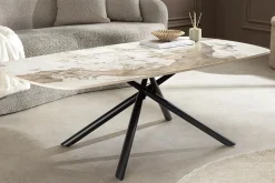 Design Couchtisch OSAKA 110cm weiß schwarz Pandora Keramik mit Sterngestell