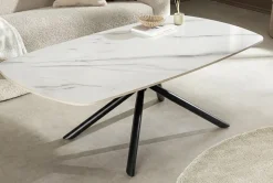 Design Couchtisch OSAKA 110cm weiß Keramik schwarz Sterngestell Metall