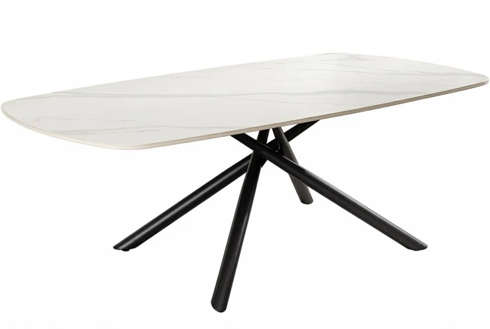 Design Couchtisch OSAKA 110cm weiß Keramik schwarz Sterngestell Metall