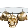 Design Couchtisch SKULL XXL 90cm gold rund Glasplatte Metall Totenkopf handmade