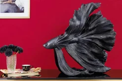 Design Deko Figur Kampffisch CROWNTAIL 65cm schwarz Betta Fisch Skulptur