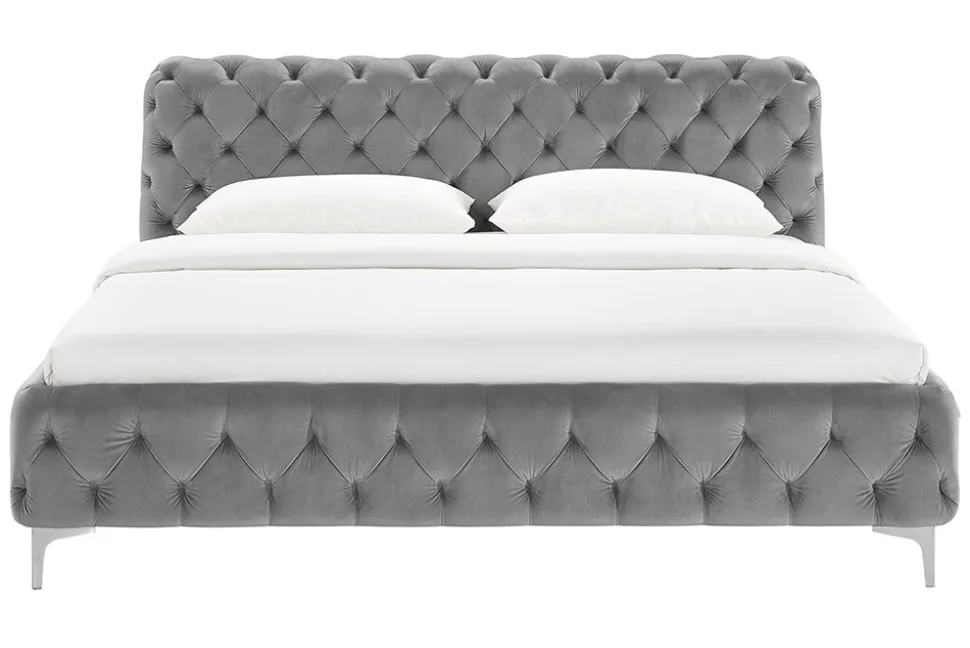 Design Doppelbett MODERN BAROCK 180x200cm grau Samt Chesterfield