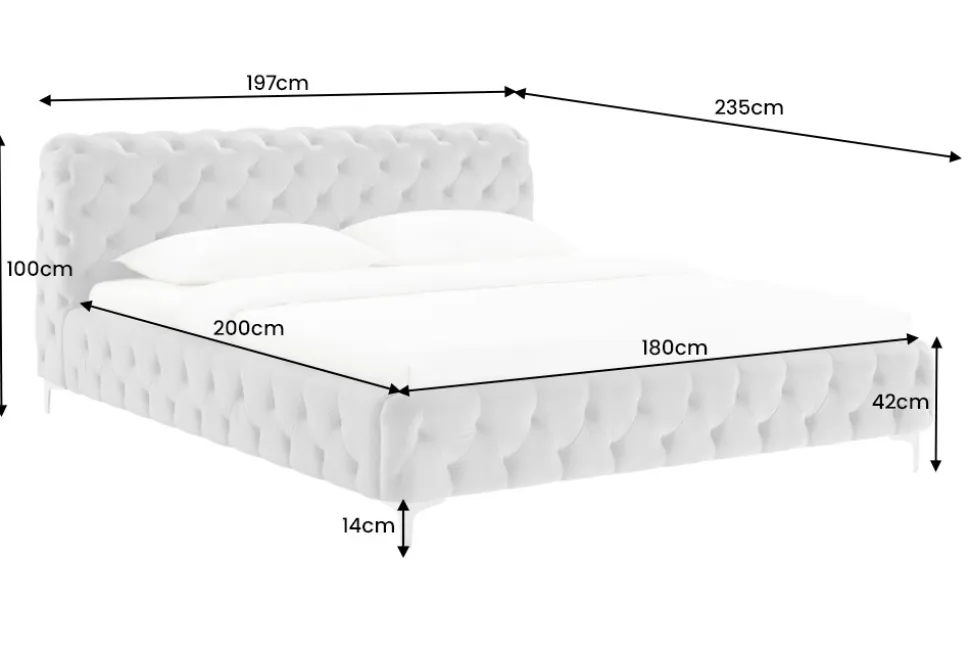 Design Doppelbett MODERN BAROCK 180x200cm grau Samt Chesterfield