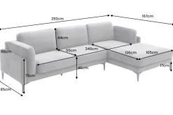 Design Ecksofa MANHATTAN 295cm dunkelgrau Samt Federkern 3-Sitzer Metallfüße