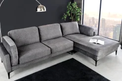 Design Ecksofa MANHATTAN 295cm dunkelgrau Samt Federkern 3-Sitzer Metallfüße