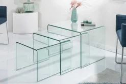 Design 3er Set Glas Couchtisch FANTOME 60cm Beistelltische transparent