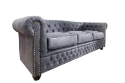 Design 3er Sofa CHESTERFIELD 200cm antik grau Federkern 3-Sitzer Loungesofa