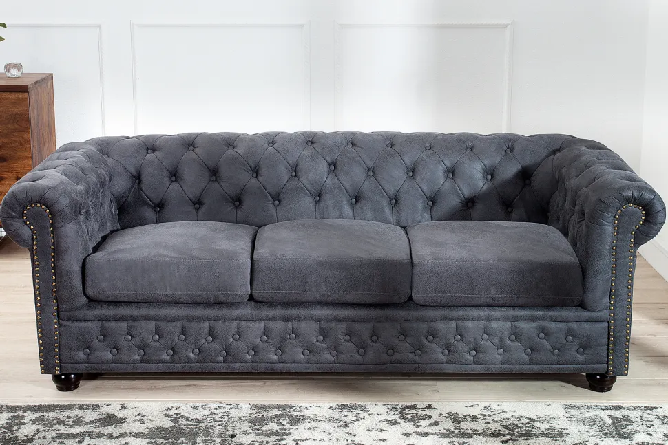 Design 3er Sofa CHESTERFIELD 200cm antik grau Federkern 3-Sitzer Loungesofa