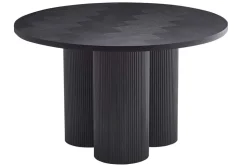 Design Esstisch BABYLON 120cm schwarz Fischgrät Eiche rund mit drei Säulenfüßen