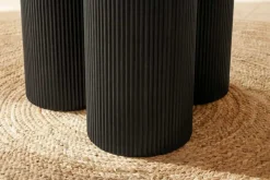Design Esstisch BABYLON 120cm schwarz Fischgrät Eiche rund mit drei Säulenfüßen